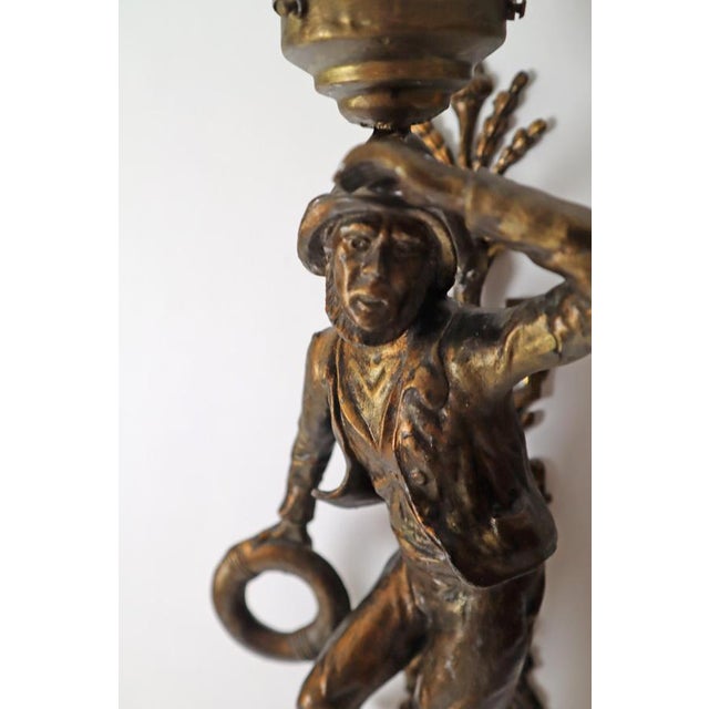 Brown Art Nouveau Figural Wall Sconces of Sailor and Female Farmer, France, 1890, Set of 2 For Sale - Image 8 of 18