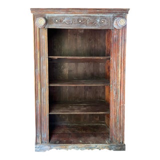 1920s Antique Handcarved Open Tall Bookcase 82 For Sale