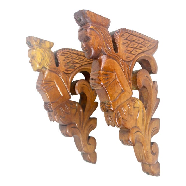 Antique Carved Wood Shelf Brackets Corbels Female Ship Figurehead Large, a Pair For Sale