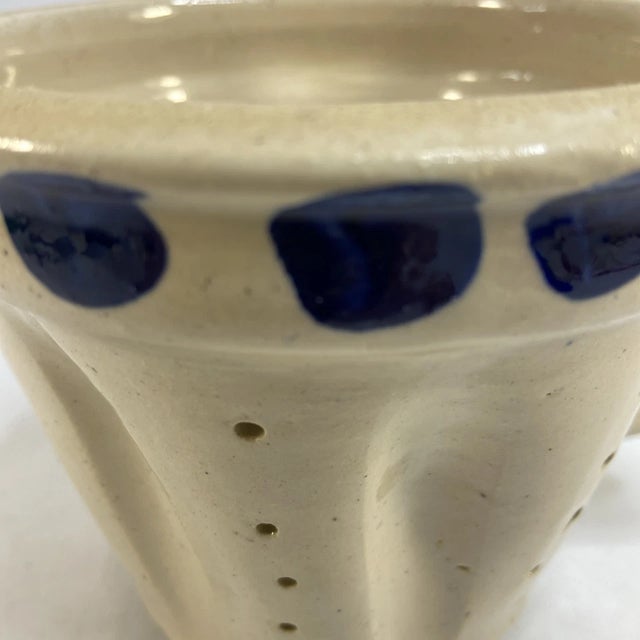 Antique French Cheese Mold Strainer Faisselle Footed Stonewear Sieve Holes 4.5in For Sale - Image 12 of 14