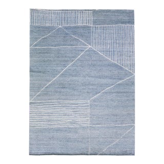 2020s Abstract Modern Moroccan Style Handmade Wool Rug in Light Blue by Apadana For Sale