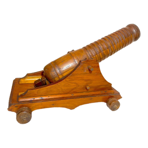 Arge Antique Hand Made Carved Folk Art Wood Military Cannon Model Sculpture