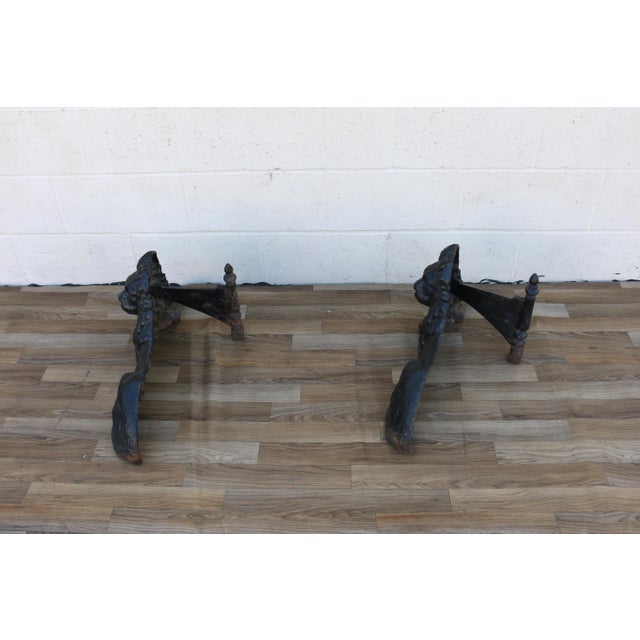 19th Century Antique English Cast Iron Lion Fireplace Andirons | Pair | Victorian Hearth Decor For Sale - Image 14 of 18