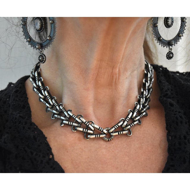 Mid 20th Century Artisan Hand Crafted Chunky Sterling Silver Chain Choker Necklace Mexico For Sale - Image 16 of 16