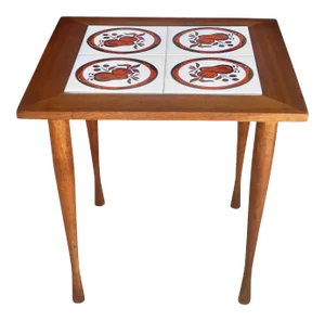 Mid-Century Modern Danish Teak Fruit Tile Top Plant Stand Table