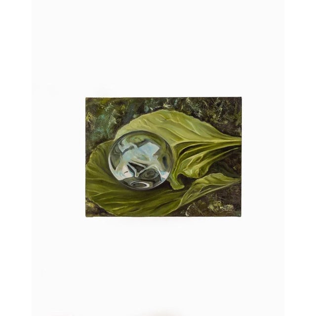 Oil painting on cotton canvas, title "glass ball," year 2017, signed by the artist. The painting depicts a glass stone...