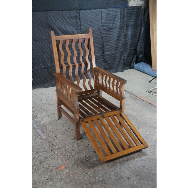 Rare Antique Arts & Crafts Oak "Hollins" Convertible Couch Chair Chaise Lounge For Sale - Image 9 of 13