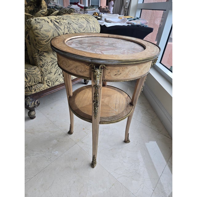 French Louis 16th Style Bronze, Marble and Wood Gueridon Table For Sale - Image 9 of 13