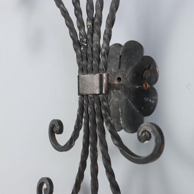 Metal Italian Wall Lamp with Iron Decorations For Sale - Image 7 of 9