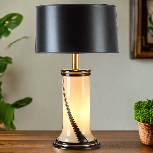 1980s Glass Table Lamp | Ivory Glass Double Light For Sale - Image 12 of 12