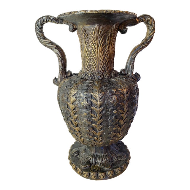 Large Italian Baroque-Style Bronze/Brass Urn With Serpent Handles For Sale
