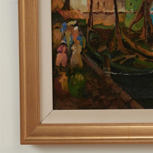 Orange Vintage Modernist Painting of Venice For Sale - Image 8 of 11