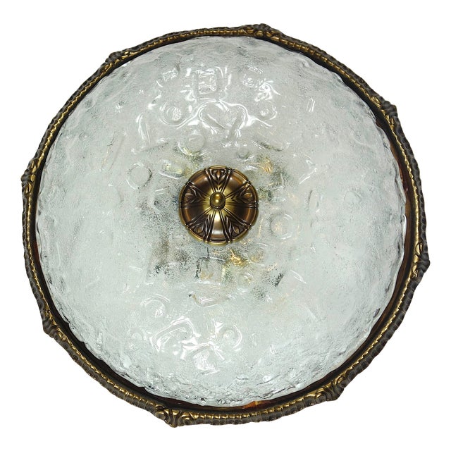 Brass-Frosted Glass Ceiling Lamp with Four Lights from Schröder & Co., 1960s For Sale