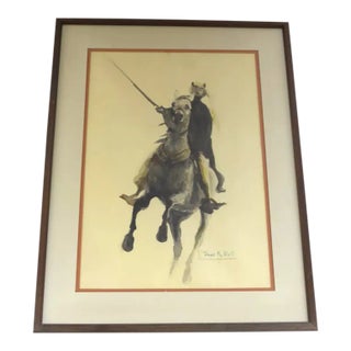 Mid 20th Century "Man on Horseback" Figurative Watercolor Painting by David Hall, Framed For Sale