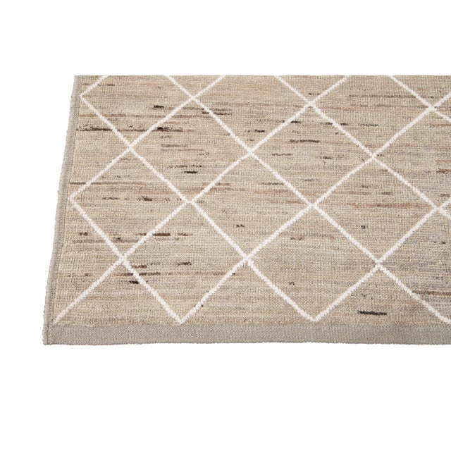 Modern Moroccan-Style Beige Tribal Wool Rug For Sale - Image 10 of 13