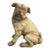 English Vintage Composition Sitting Dog Sculpture with Glass Eyes and Red Collar For Sale