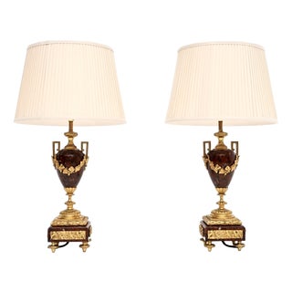 Antique French Marble and Gilt Bronze Lamps, 1890, Set of 2 For Sale