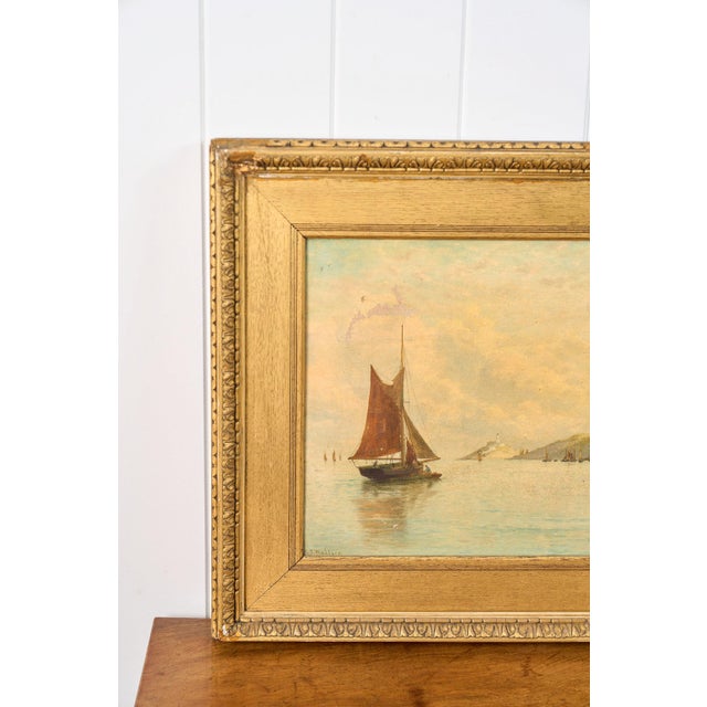 English Late 19th Century George Stanfield Walters (English, 1838-1924) Signed Study of Boats Oil on Canvas For Sale - Image 3 of 10