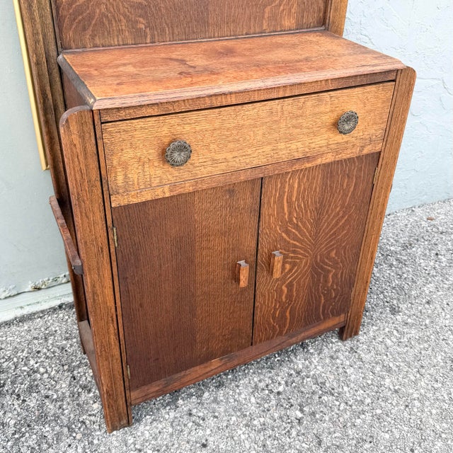 Antique Tiger Oak Hall Tree For Sale - Image 4 of 12