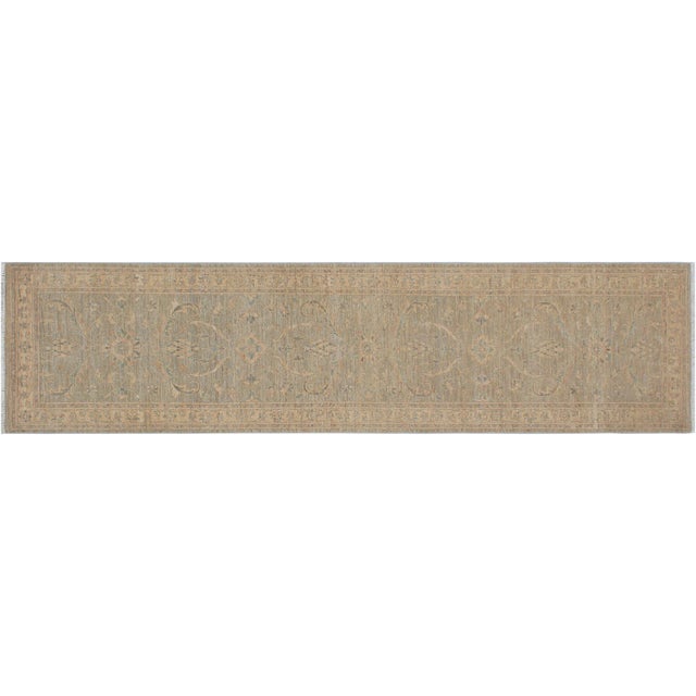 Boho Chic Ziegler Grey/Beige Wool Runner Rug- 2'5'' X 9'8'' For Sale - Image 9 of 10