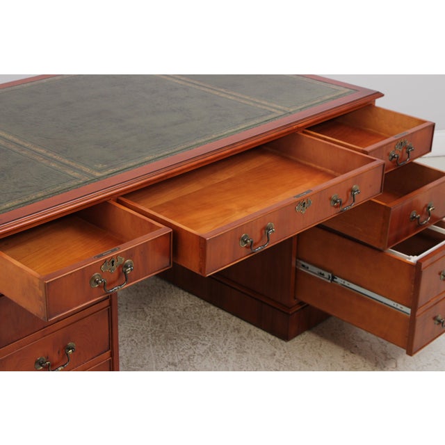 English Bevan Funnel Green Leather Top Executive Desk For Sale - Image 3 of 17