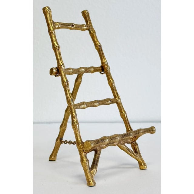 Chinoiserie Vintage Brass Faux Bamboo Motif Table Easel For Sale - Image 3 of 8