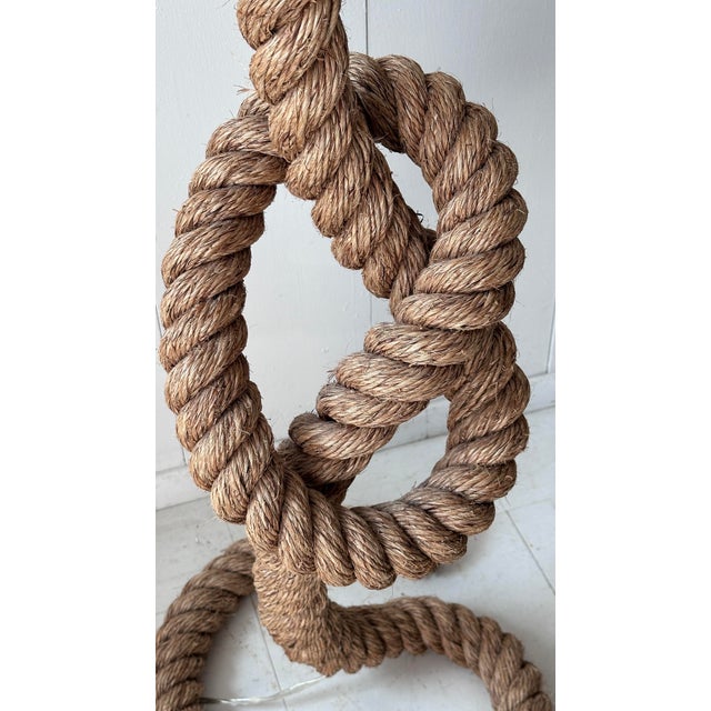 Nautical Natural thick twisted Rope Floor Lamp - floor switch in clear plastic, good working order. Shade in Burlap...