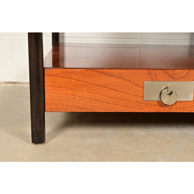 Michael Taylor for Baker Furniture Mid-Century Hollywood Regency Cherry Wood Nightstands or End Tables, Pair For Sale - Image 11 of 14