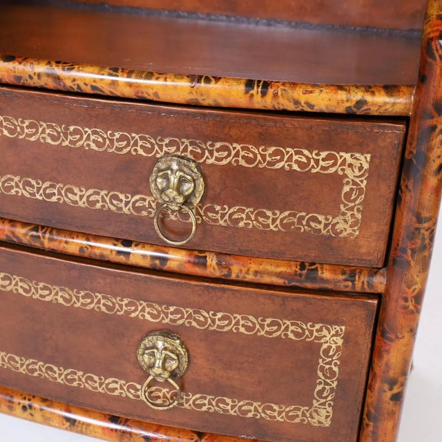 Burnt Umber British Colonial Style Faux Bamboo and Leather Bookcase For Sale - Image 8 of 11