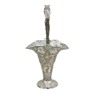Antique English Victorian Repousse Silver Plated Cherub Vase Brides Basket