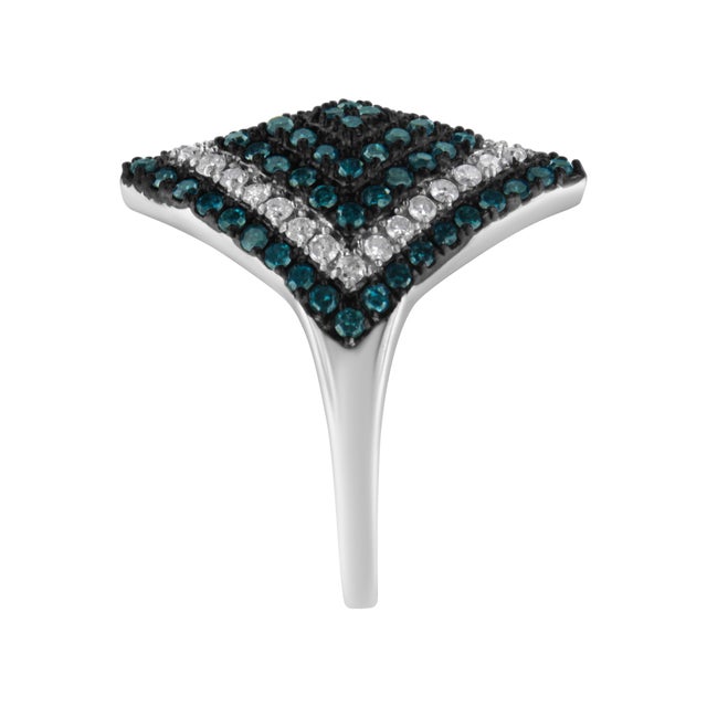 Early 21st Century .925 Sterling Silver 1 cttw White and Treated Blue Diamond Rhombus Cocktail Ring (Blue, I3) - Size 6 EVS1010 For Sale - Image 5 of 7