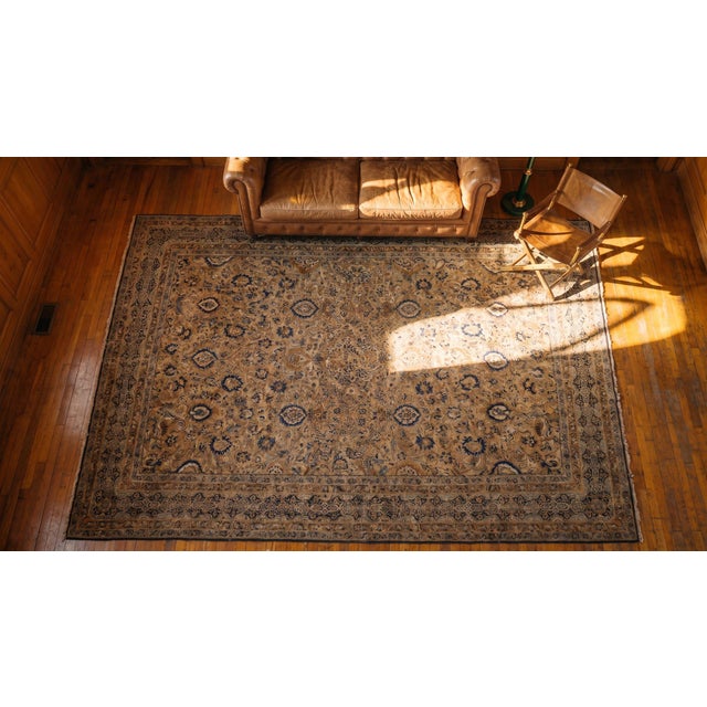 Luxurious Beige Background With Special Allover-Floral Design Antique Persian Kirman Rug For Sale - Image 13 of 15