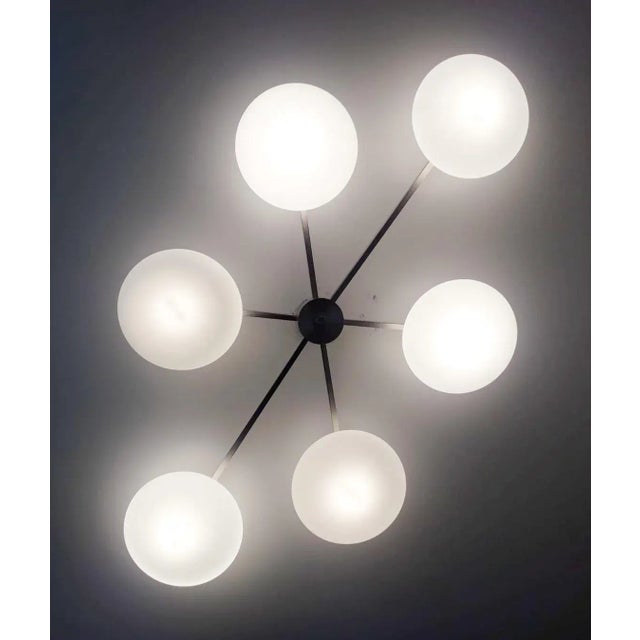 Fabio Ltd Angelo Satin Nickel Matte White Glass Flush Mount by Fabio Ltd For Sale - Image 4 of 10