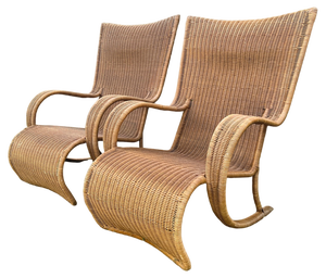 Set of Large Mid-Century Rattan and Wicker Garden Lounge Chairs, 1970s