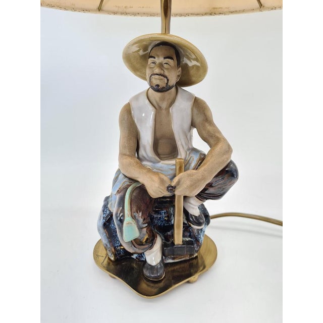 Ceramic Table Lamp with Fisherman Figurine, 1960s-1970s For Sale - Image 3 of 16