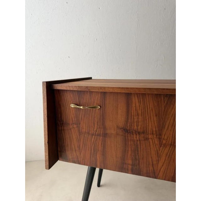 Brown Mid-Century Drop-Front Chest in Walnut with Brass Handles For Sale - Image 8 of 16