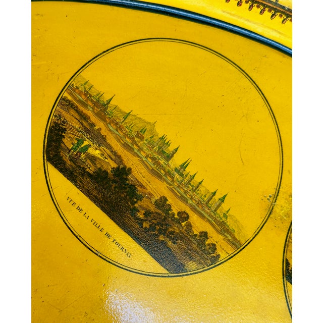 Large Antique French Empire Yellow Oval Tole Tray - Early 19th-Century For Sale - Image 11 of 16