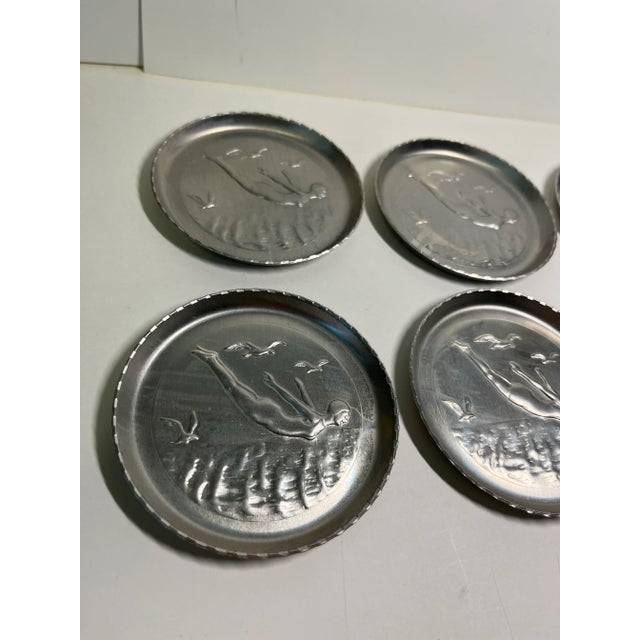 1950s 1950s Aluminum Diving Girl Coasters- Set of 6 For Sale - Image 5 of 6