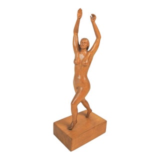 Vintage 1951 Hand Carved Wood Female Nude Sculpture For Sale