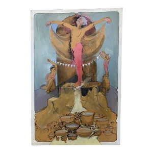1990s Acrylic on Board Surrealist Painting