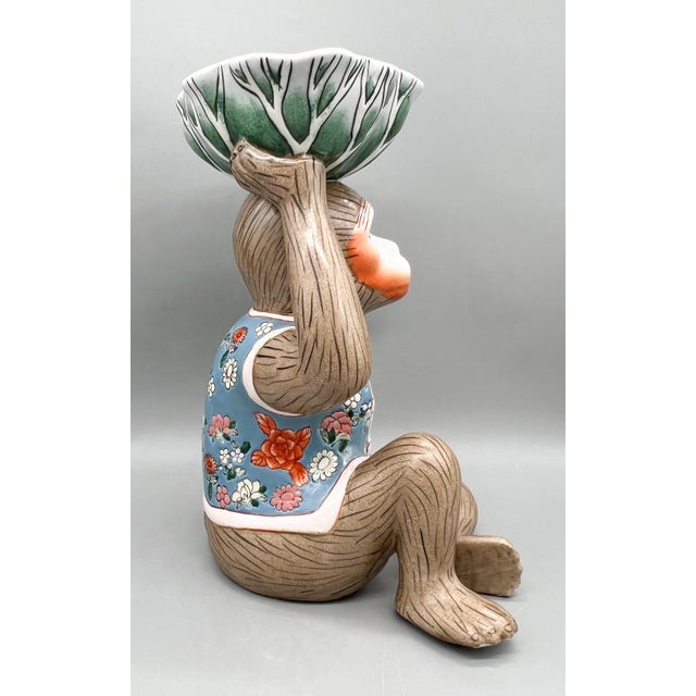 Vintage Ceramic Monkey With Bok Choy Bowl & Floral Vest — Chinoiserie / Hollywood Regency / Whimsical For Sale - Image 10 of 11
