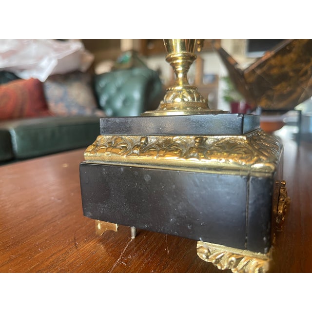Metal 1920s French or Italian Brass Black Marble Compote Candlestick Stand For Sale - Image 7 of 8