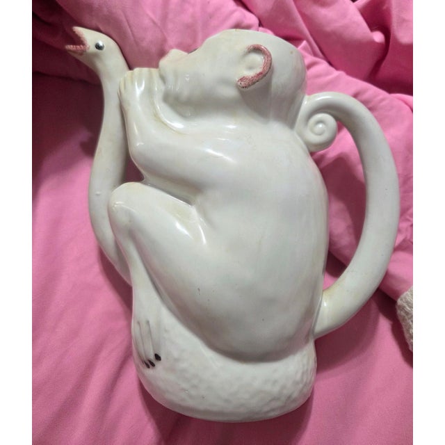 Italian Vintage Mid-Century Italian White Glazed Ceramic Monkey and Snake Pitcher / Carafe For Sale - Image 3 of 7