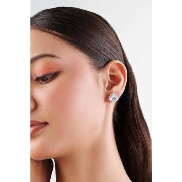 Not Yet Made - Made To Order 1900th Century Inspired 18k Gold Trillion Aquamarine Earrings With Diamonds, 3.55ct- A Pair For Sale - Image 5 of 15