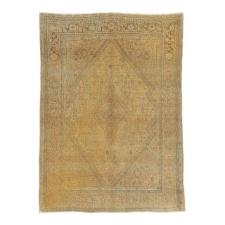 Antique Style Tribal Rug in Rare Monochrome Palette - Vintage Tribal Rug in Rare Golden Olive Tones - 3' 4'' X 5' For Sale