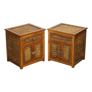 Vintage Rattan Bedside Tables with Drawer, Set of 2 For Sale