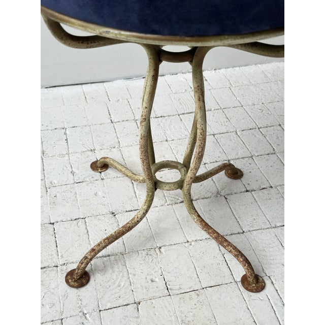 Vintage White-Painted Iron Petal Back Vanity Chair With Navy Suede Seat, Circa Mid-20th Century For Sale - Image 12 of 16