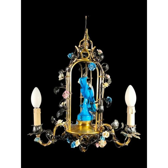 1900 - 1909 19th Century Ceiling Lamp in the Shape of Cage, 1900s For Sale - Image 5 of 13