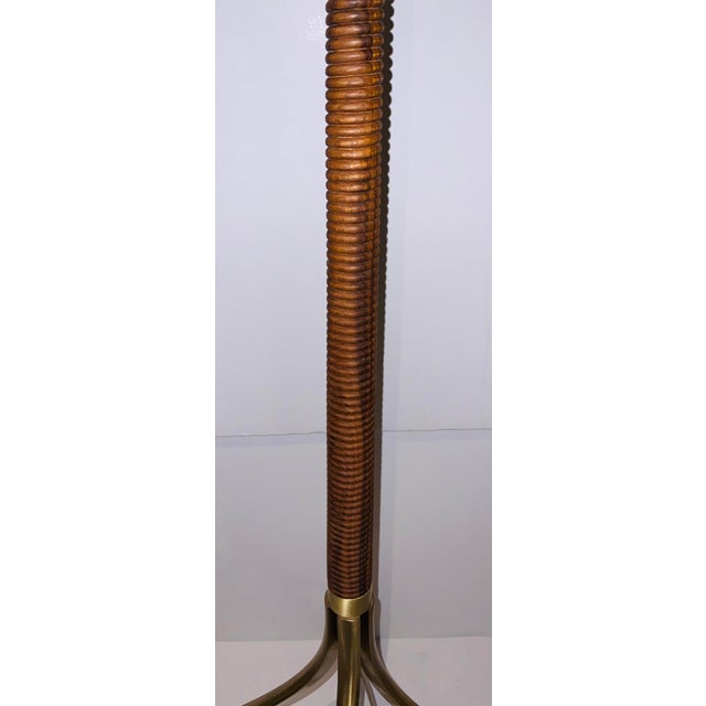 Curry & Co. Modern Reeded Wood and Brass Finished Floor Lamp Prototype ...
