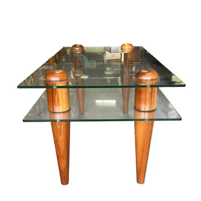 1960s Fabio Lenci Inspired Floating Glass Walnut Coffee Table For Sale - Image 4 of 6